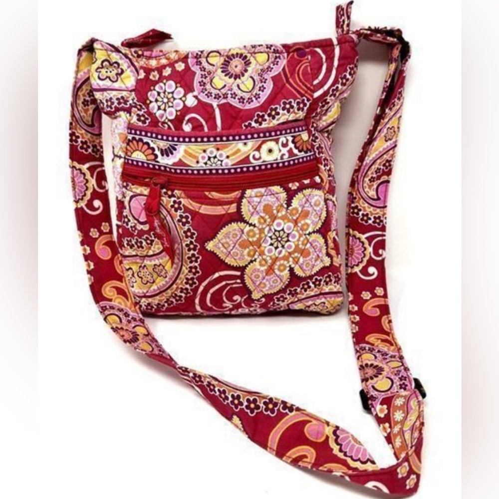 Vera Bradley Quilted Pink and Yellow Paisley Floral Crossbody Bag